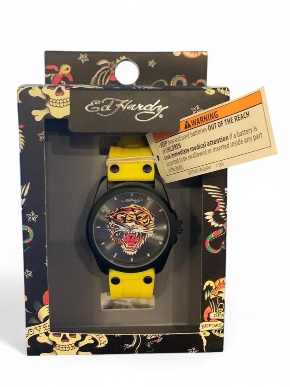 Ed Hardy Yellow Strap Watch with Tiger Face Dial